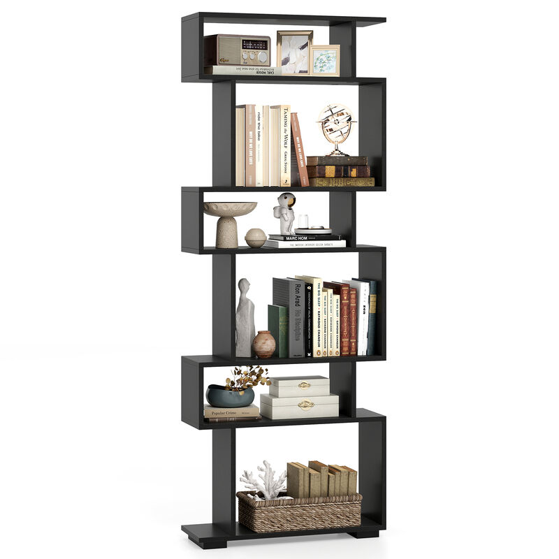 Vertical 6-Tier Bookshelf with Anti-Tipping Kits &ndash; Geometric Storage for Office