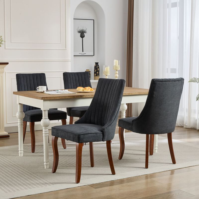 Whisen 2-Piece 25inch Dining Chairs, Rayon Linen Upholstered Channel Tufted with Curved Solid Wood Legs for Kitchen Dining Room image number 2