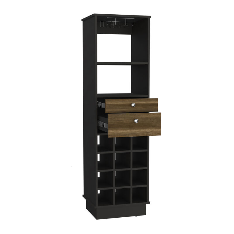DEPOT E-SHOP Zircon Bar Cabinet, Twelve Built-in Wine Rack, Two Drawers, Black/Walnut