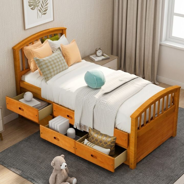 Whisen Twin Size Platform Storage Bed with 6 Drawers, Solid Wood, for Kids Bedroom