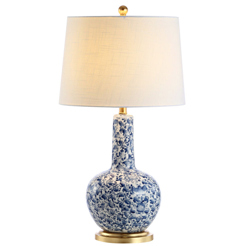 HomeRoots 30" Blue White And Gold Gourd Table Lamp With Drum Shade image number 0