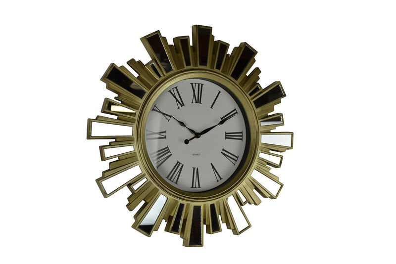 HomeRoots 19" Gold And Clear Mirrored Glass And Heavy Duty Plastic Silent Analog Sunburst Wall Clock image number 0