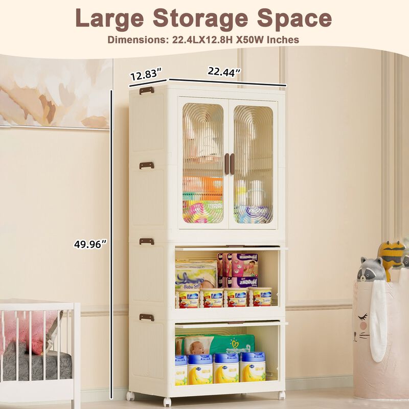 Clihome Portable Wardrobe Closet Storage Organizer,Clothes Dresser,Magnetic Doors with 4 Cubes & Hanging Rod image number 8