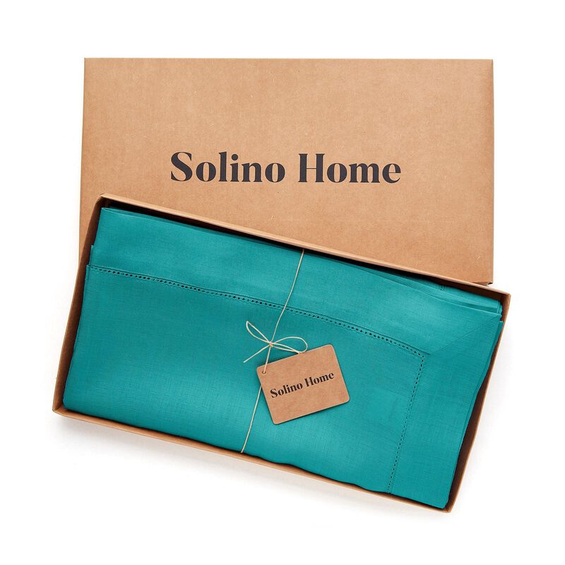 Solino Home Classic Hemstitch 100% Linen Tablecloth &ndash; Handcrafted, Machine Washable, Perfect for Holiday and Everyday Dining