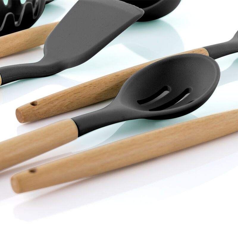 MegaChef Gray Silicone and Wood Cooking Utensils, Set of 9