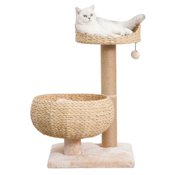 Petpals 30-in Paper Rope Hand Woven Condo & Perch Cat Tree, Beige