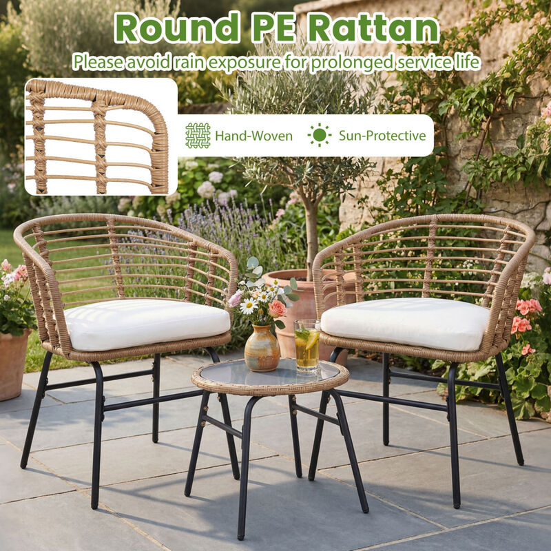 Outdoor 3-Piece Patio Furniture Set with White Comfortable Cushions image number 4