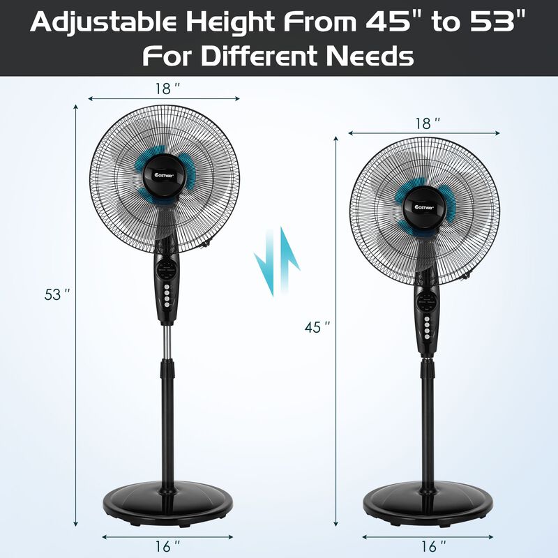 Adjustable Height Fan with Quiet Oscillating Stand for Home and Office