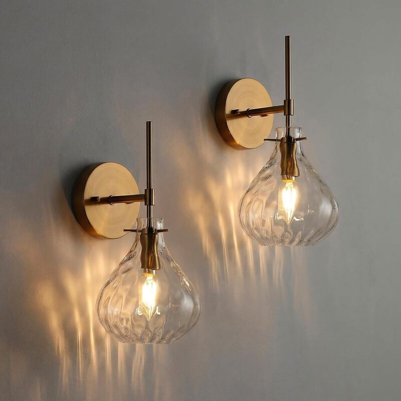Gold Wall Sconces Set of Two, Hammered Glass Vanity Wall Lamps image number 1
