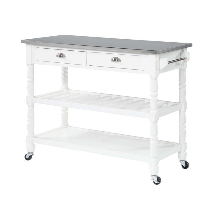 Convenience Concepts French Country 3 Tier Stainless Steel Kitchen Cart with Drawers