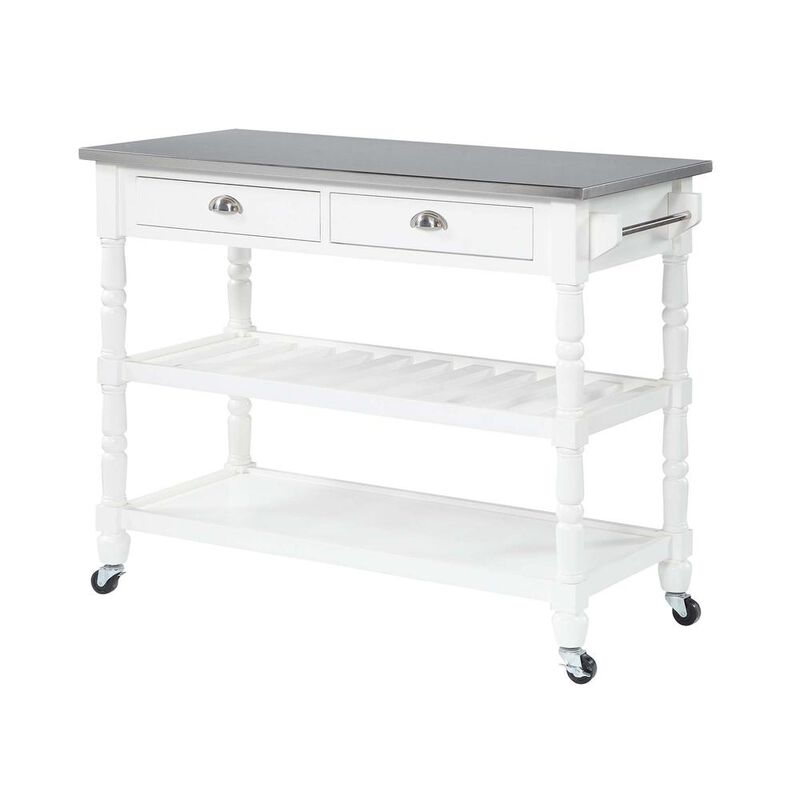 Convenience Concepts French Country 3 Tier Stainless Steel Kitchen Cart with Drawers