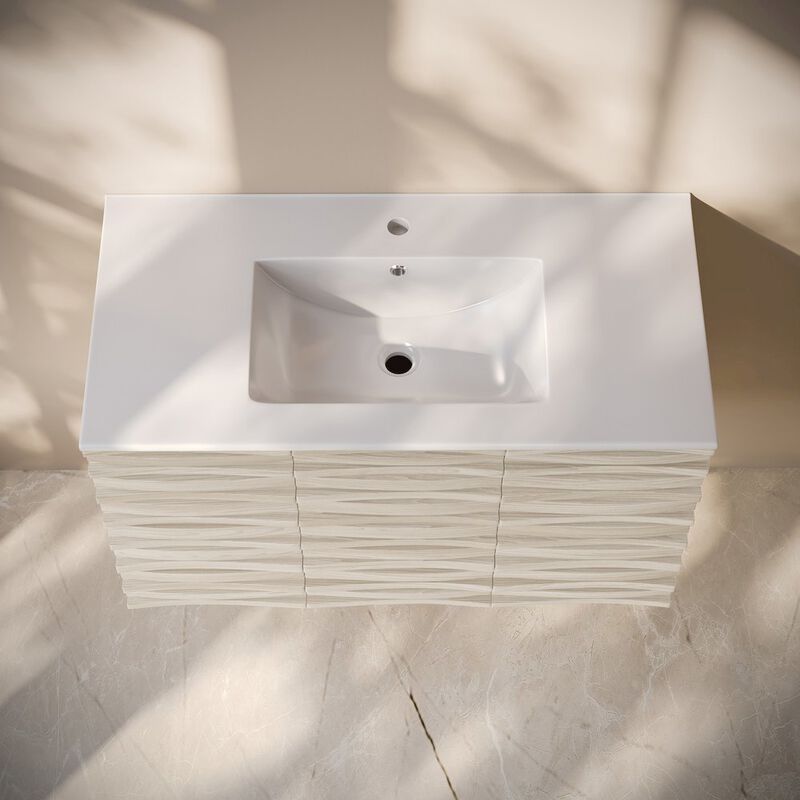 Cascade 36" Wall-Mounted Bathroom Vanity in White Oak with Sink Top image number 6