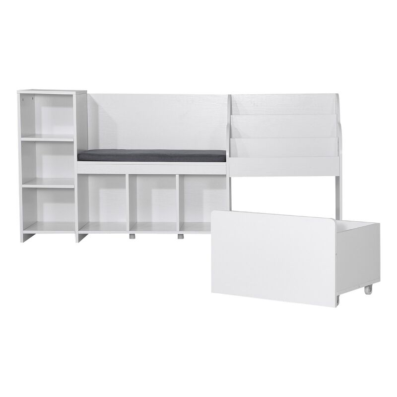 Wooden Kids Storage Bench Reading Nook with Bookshelf, Toy Box Organizer for Kids Room image number 3