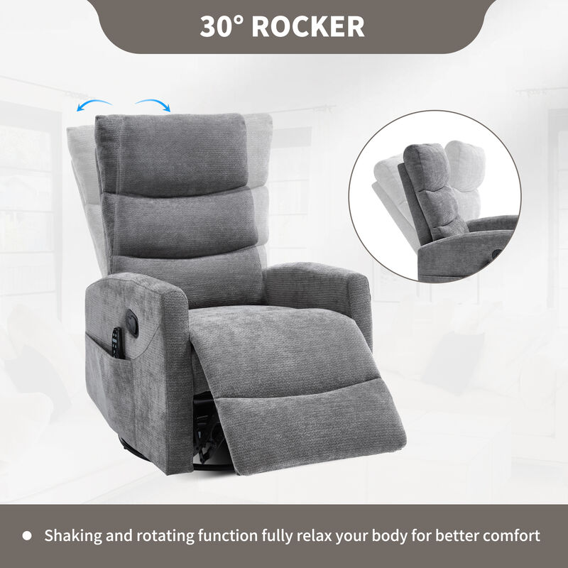 Heat Massage Manual Recliner Chair with Rocker and Swivel in Fabric image number 5