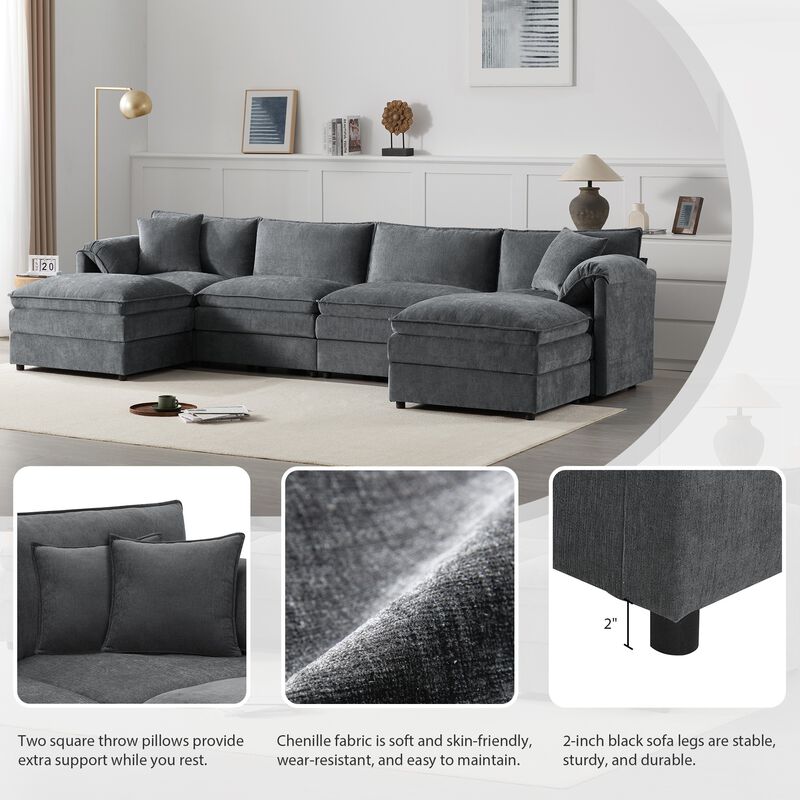 Fincep U-Shaped Modular Cloud Sectional Sofa image number 6