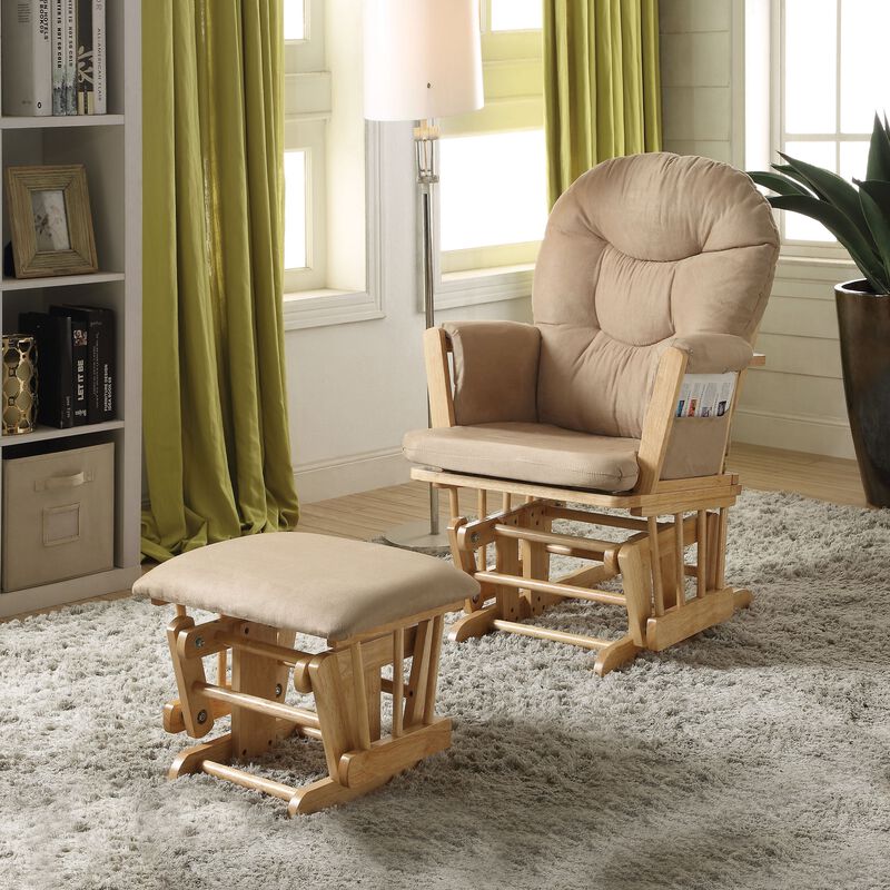 Rehan Glider Chair & Ottoman, 2 Piece Pack Brown & Natural Oak-Benzara