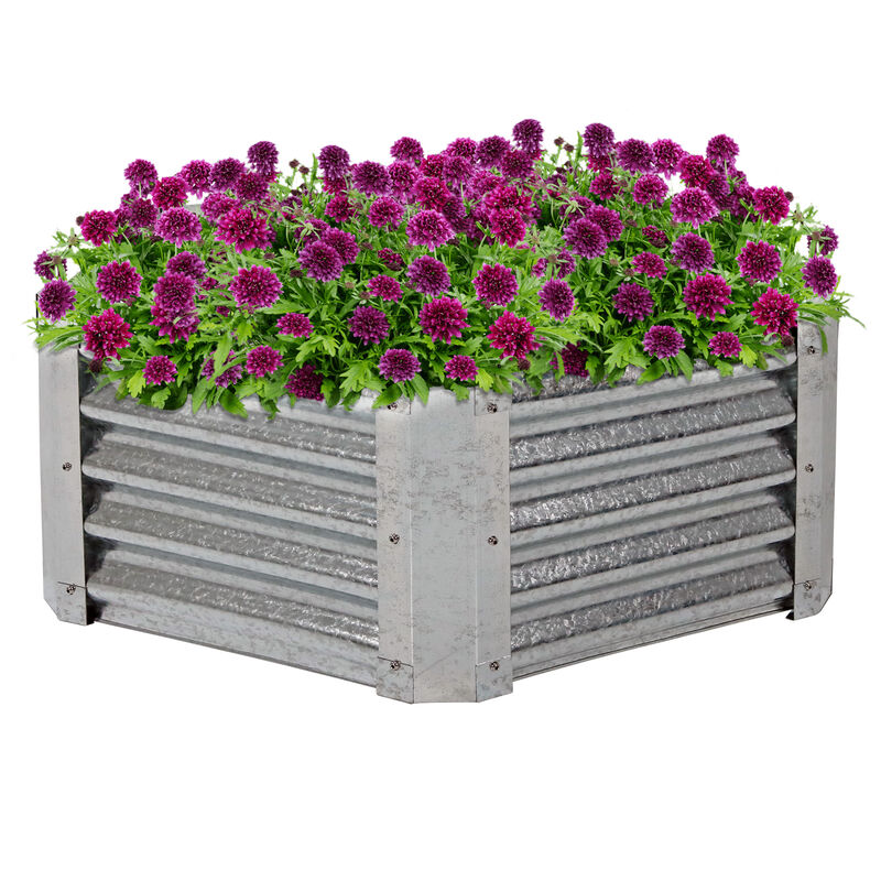 Sunnydaze Corrugated Steel Hexagon Raised Garden Bed - Gray - 40 in