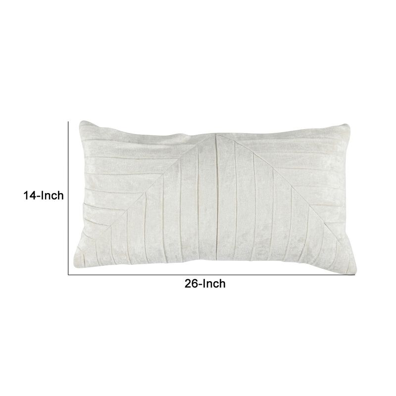 14 x 26 Lumbar Accent Throw Pillow, Hand Pleated, Vintage, Ivory White - Benzara