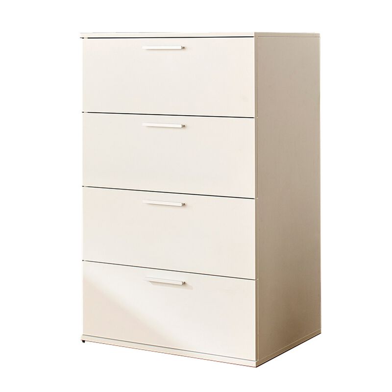 Levy Tall Dresser Chest, 4 Jumbo Drawers, Farmhouse White Wood Finish - Benzara