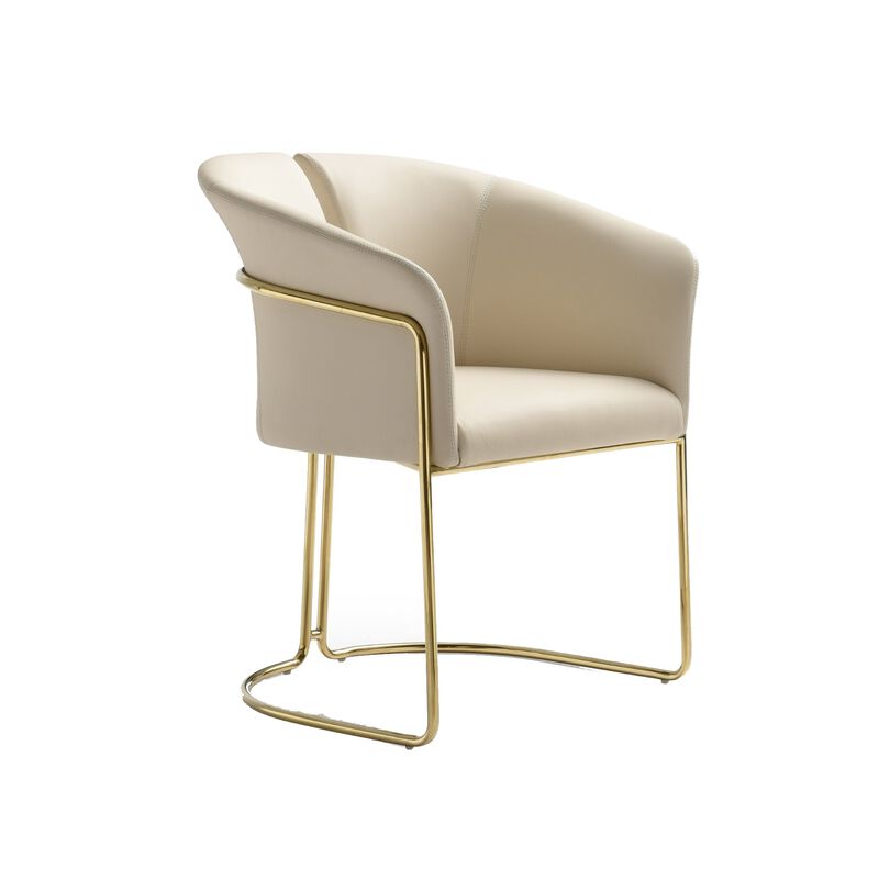 Cid Kan 23 Inch Dining Chair, Beige Vegan Leather, Stainless Steel, Wood - Benzara image number 0