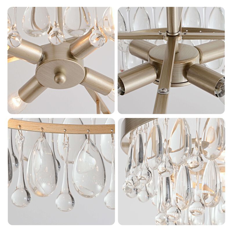 Eva Brushed Champagne Silver 4-light Crystal Teardrop Round Chandelier image number 4