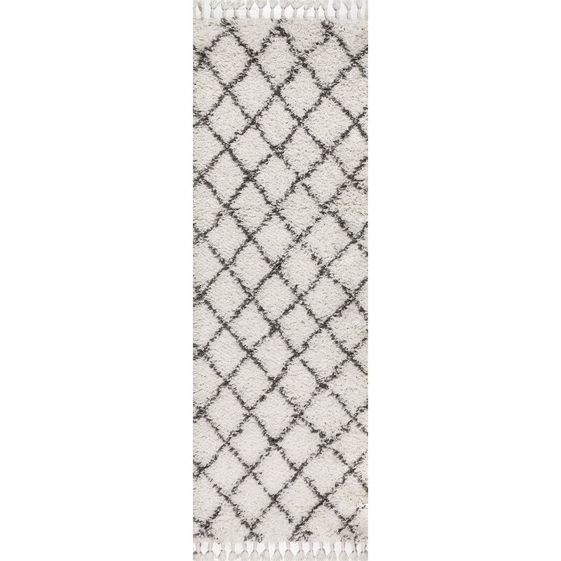 Gabrielle Mercer Shag Plush Tassel Moroccan Geometric Trellis Area Rug