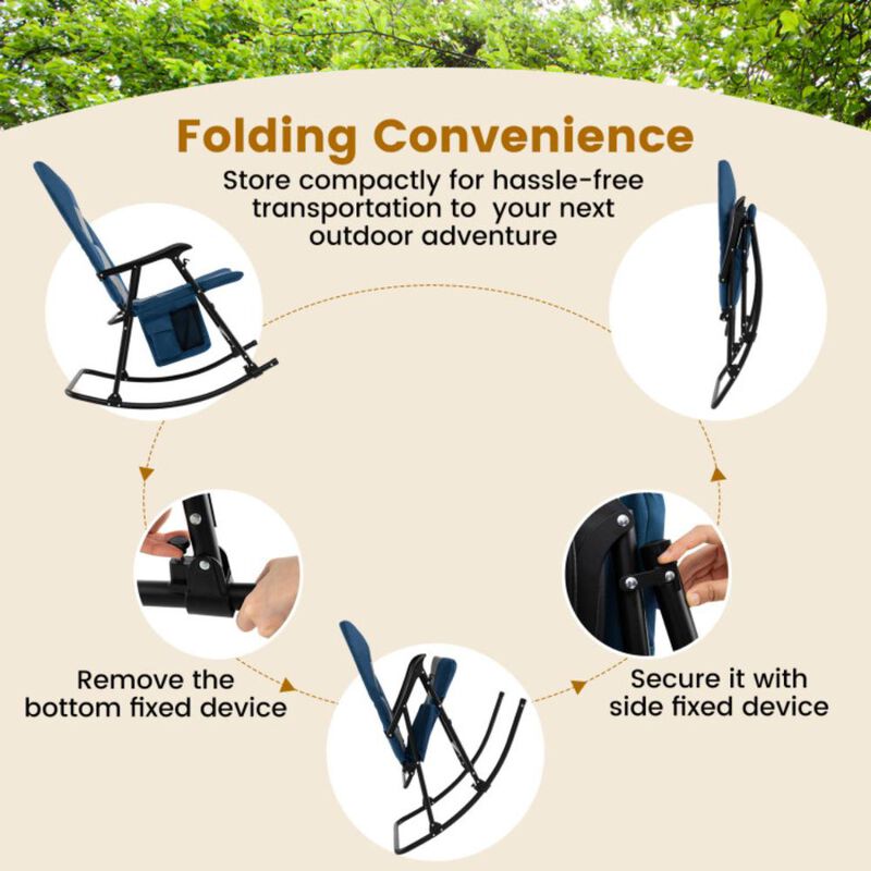 Hivvago Foldable Rocking Padded Portable Camping Chair with Backrest and Side pocket