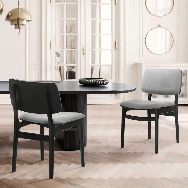 Gray Upholstered Wood Dining Chairs in Black Finish - Set of 2 image number 2
