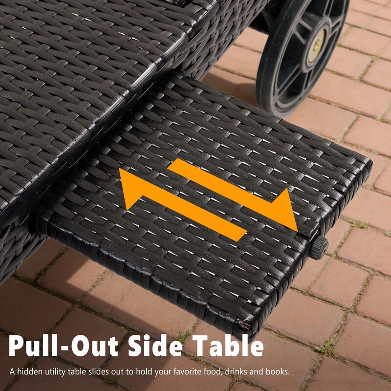 Whisen Patio Lounge Chairs with Rolling Wheels, Pull-out Side Table, Adjustable Backrest image number 6