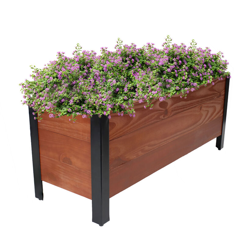Acacia Wood Planter Box with Removable Planter Bag