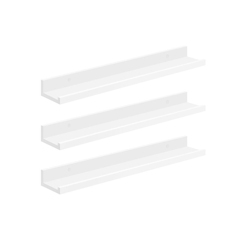 3-Piece Set Floating Wall Shelves - Long Picture Shelving Ledge in White MDF