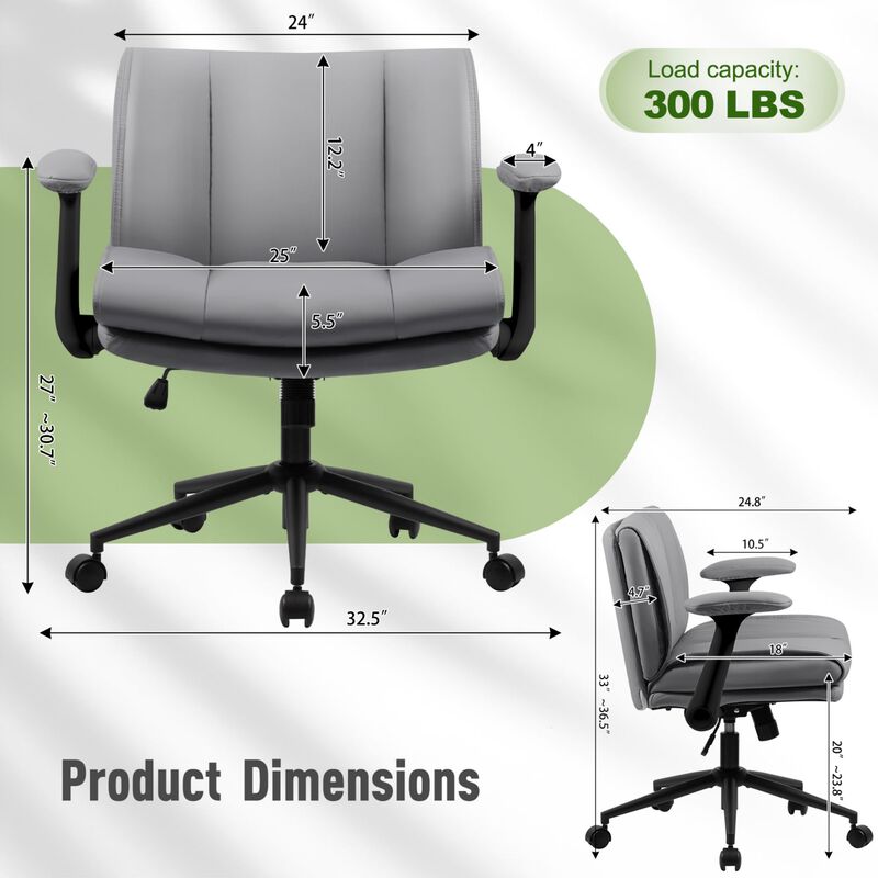 with Flip-Up Armrests Leather, Cross Legged Office Chair on Wheels image number 3
