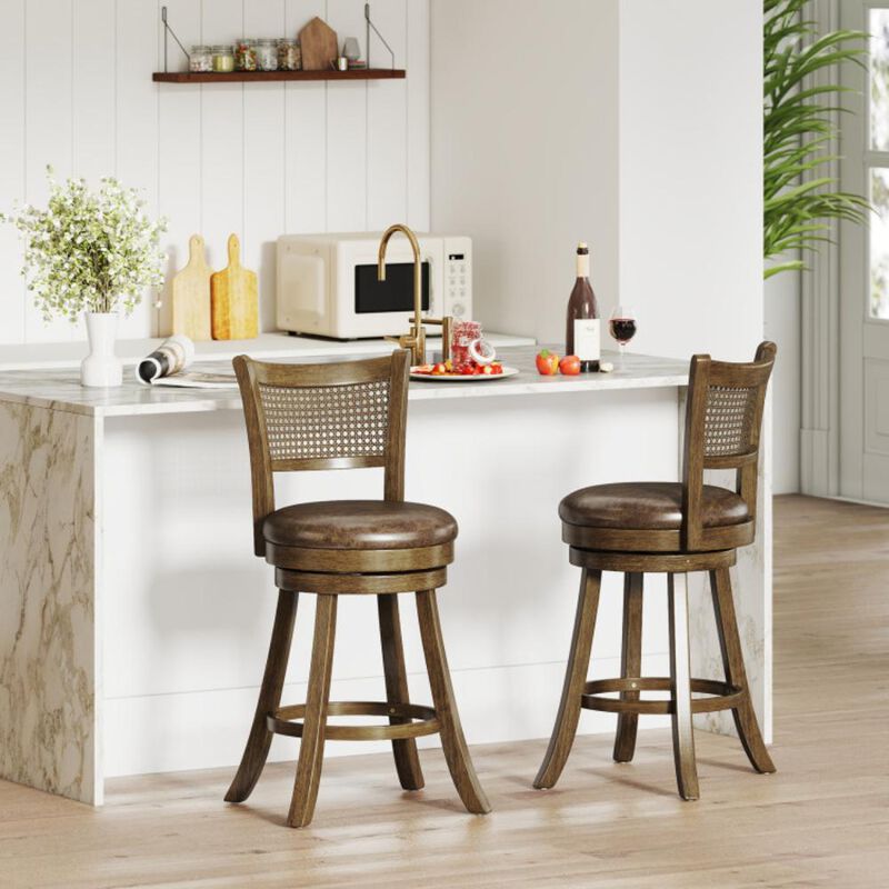 Hivvago Set of 2 Bar Stools 25" Swivel Bar Chairs Leathaire Counter Height Stools image number 1
