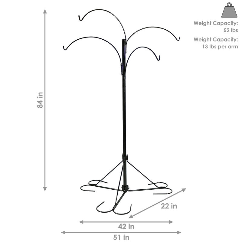 Sunnydaze Black Steel Hanging Basket Stand with 4 Adjustable Arms - 84 in
