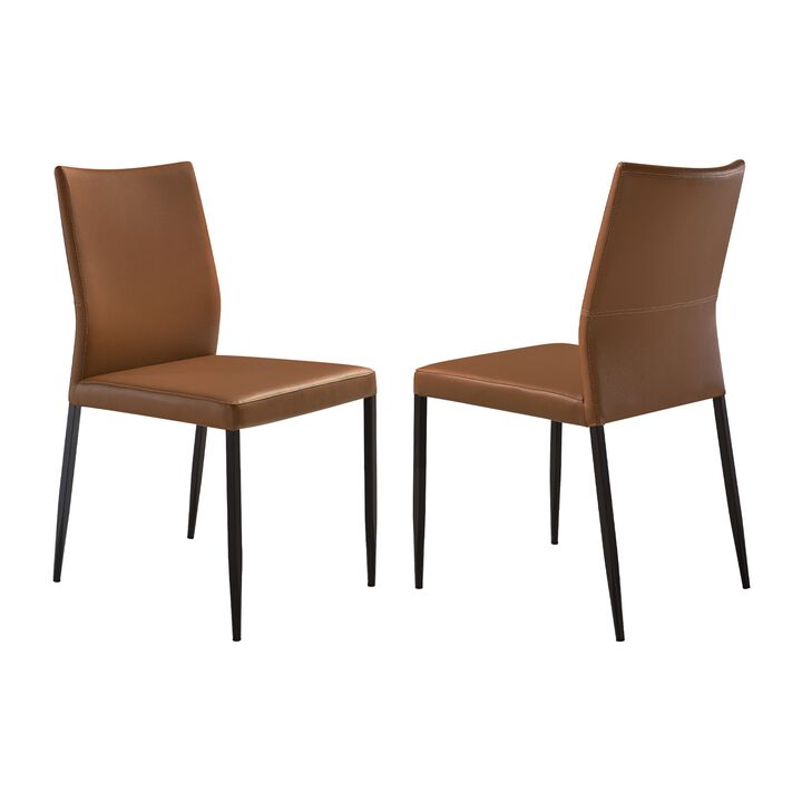 Ash 22 Inch Dining Chair Set of 2, Brown Faux Leather, Tall Curved, Black - Benzara