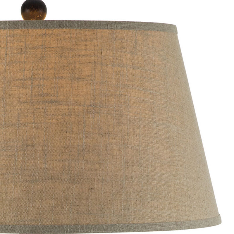 Buen 28 Inch Hydrocal Table Lamp, Drum Shade, Urn Base, Gray Rust Frost - Benzara