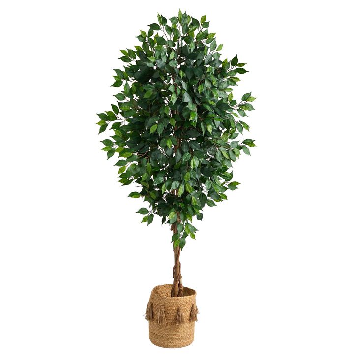 Nearly Natural 6-ft Ficus Artificial Tree in Natural Jute Planter