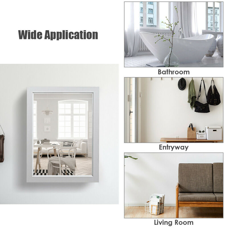 Costway Mirrored Medicine Cabinet Wall-Mounted Bathroom Storage Organizer W/Shelf Grey