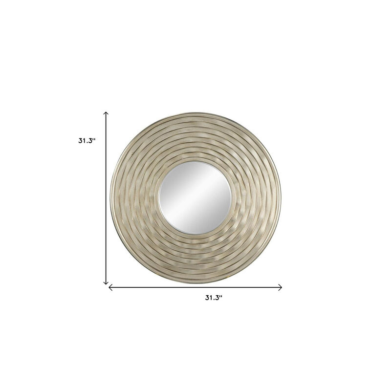 HomeRoots 31" Silver Round Dimensional Thick Frame Accent Mirror image number 3