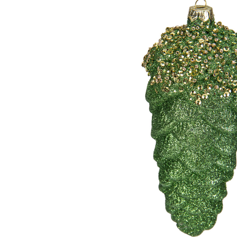 5.5" Green and Gold Glitter Beaded Pine Cone Christmas Ornament