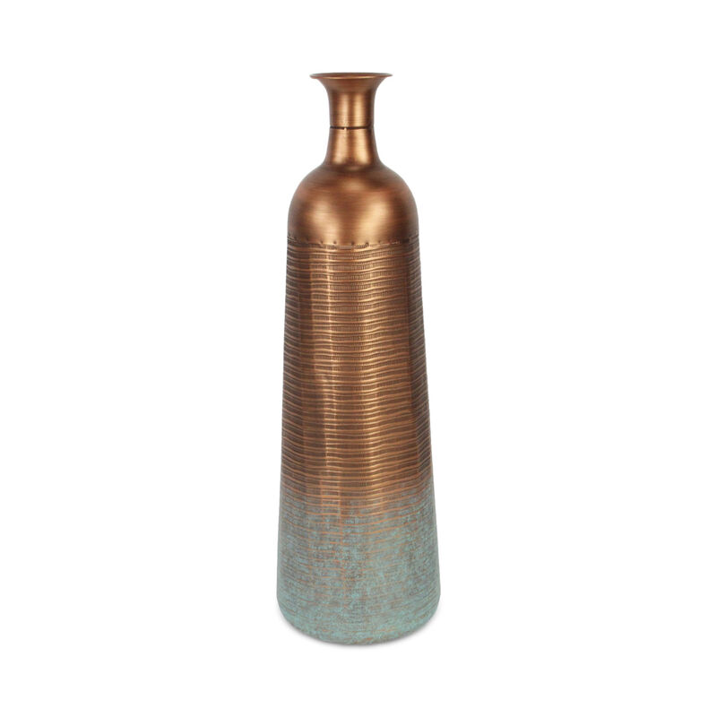 Hivvago 28 Inch Copper And Teal Abstract Tapered Metal Floor Vase