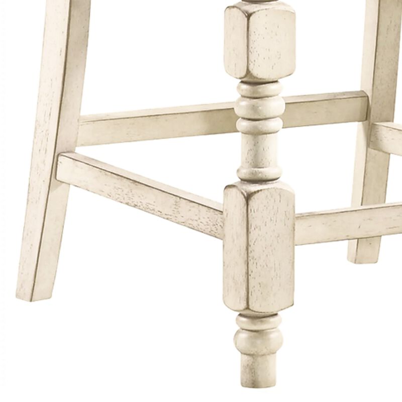 Swan 26 Inch Counter Height Chair, Set of 2, Gray Seat, Ivory Turned Legs - Benzara