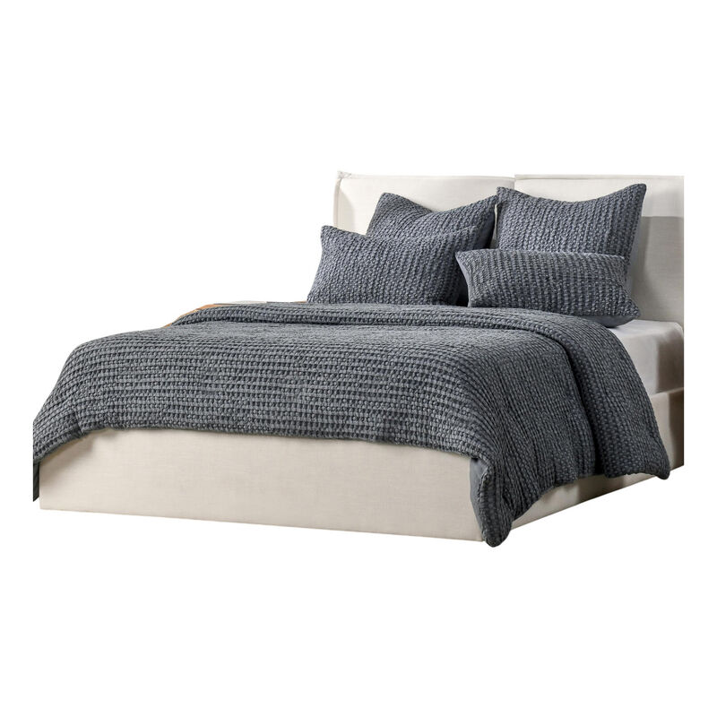 Cae King Size Quilt, Marina Blue Cotton Extra Soft Belgian Flax Linen