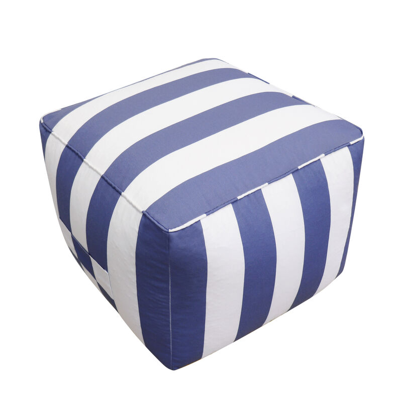 Pasargad Home Galaxy White/Blue Poly Fabric Striped Pouf