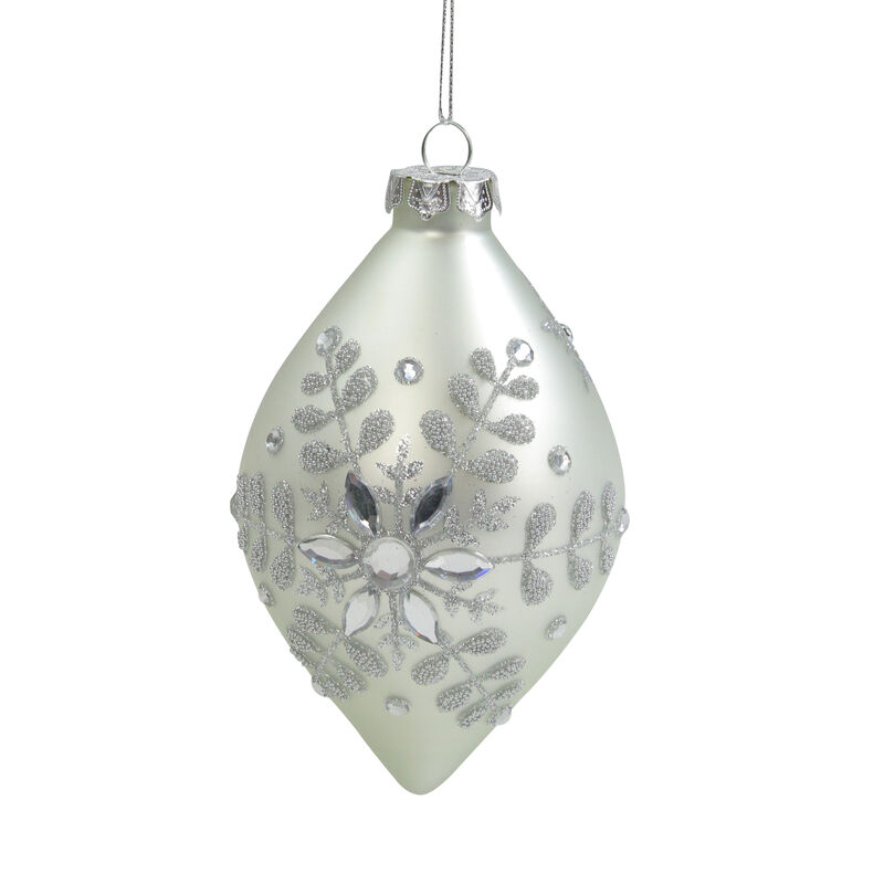 Matte Silver Glittery Snowflake Glass Christmas Finial Ornament 6" image number 0