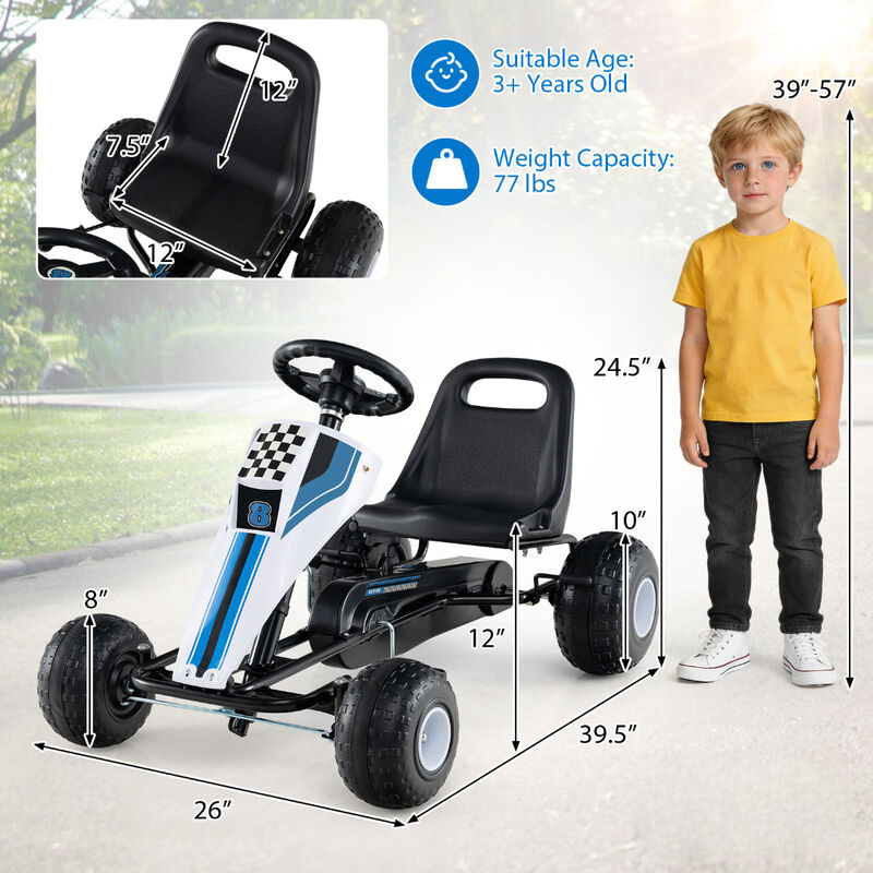 Kids 4 Wheel Pedal Go Kart with Steering Wheel and Safe Handbrake for Backyard image number 2
