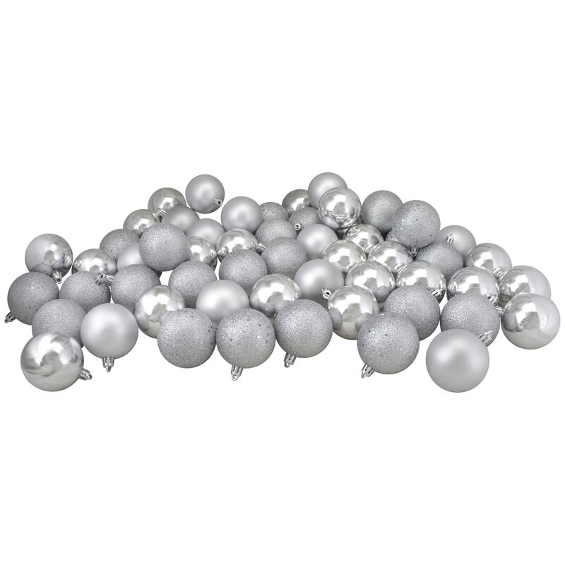 60ct Shatterproof Silver 4-Finish Christmas Ball Ornaments 2.5" (60mm) image number 0