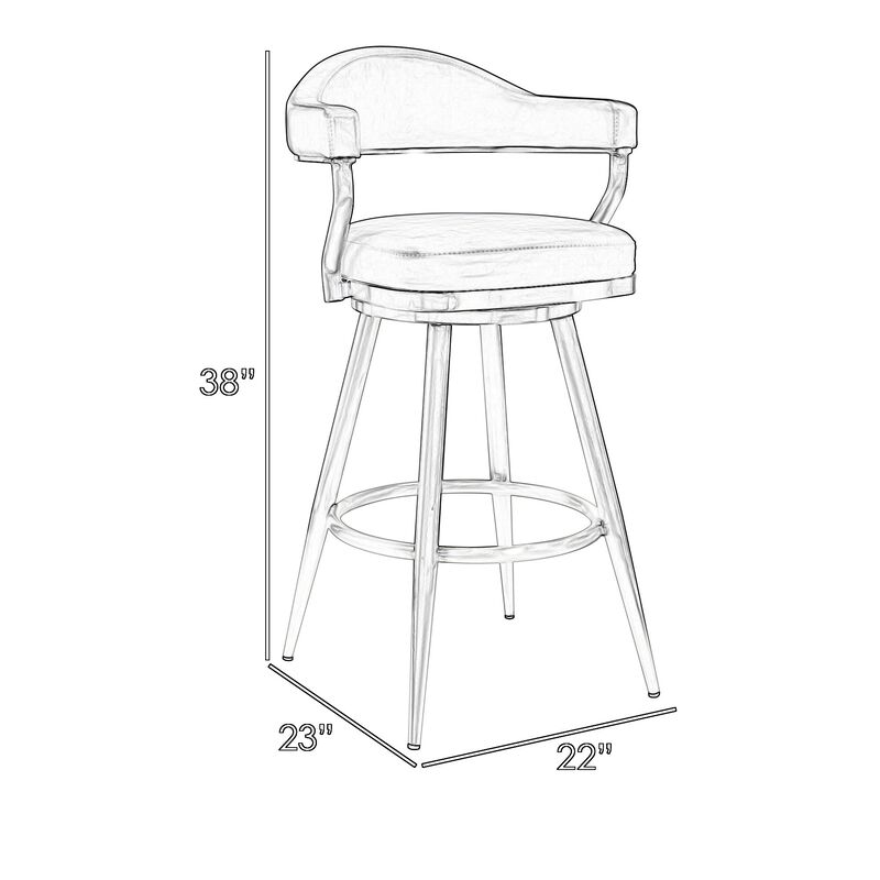 Knw 26 Inch Swivel Counter Stool Chair, Vintage Gray Faux Leather, Chrome - Benzara