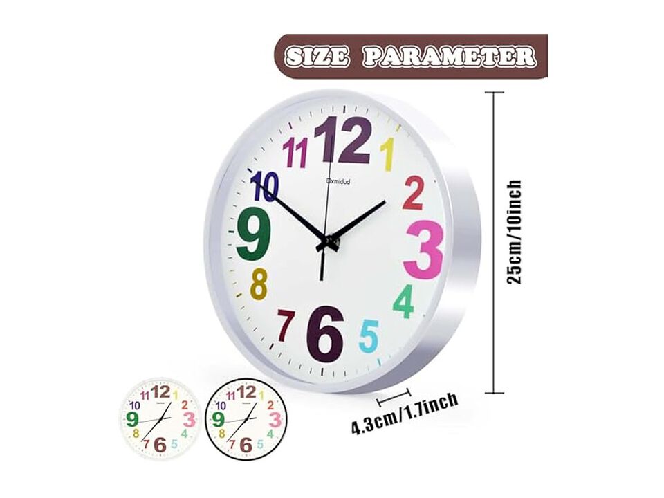 Multi Colored Christmas Birthday White Wall Clock 10 Inch Silent Non Ticking