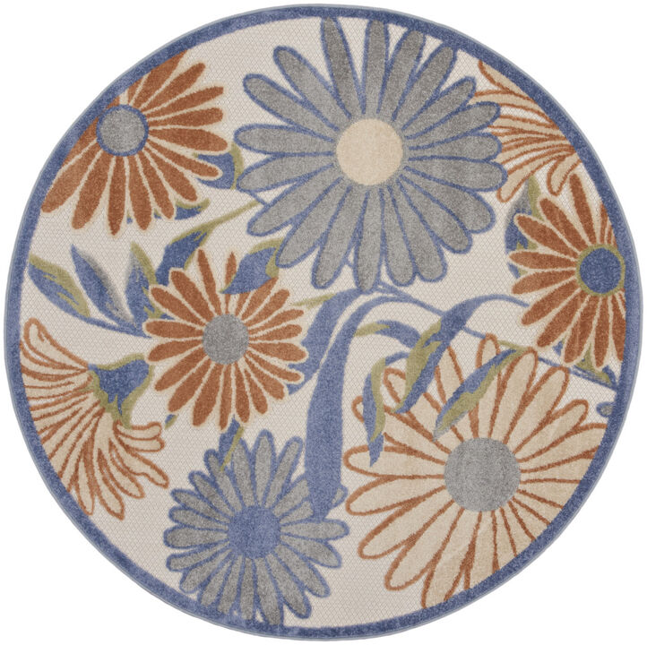 HomeRoots 5' Beige Round Floral Indoor Outdoor Area Rug